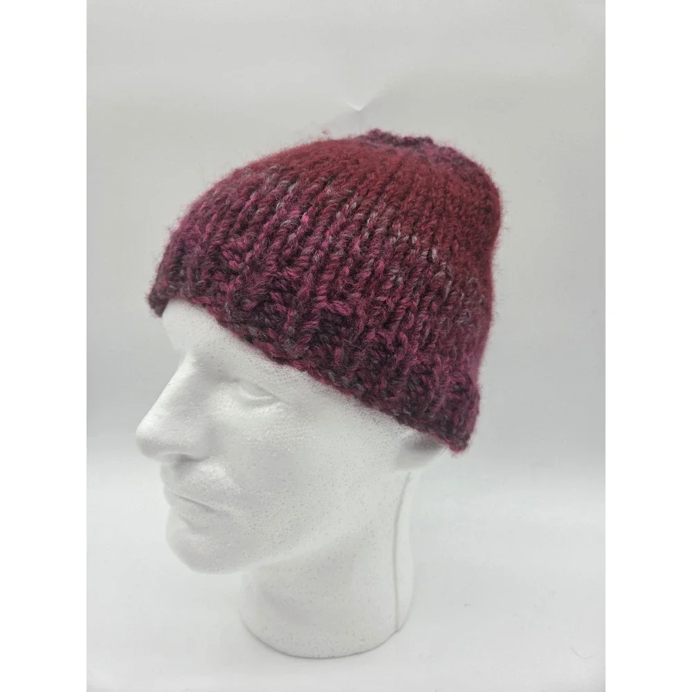 Handmade Ponytail Beanie One Size Burgundy Women Messy Bun Knit Hat